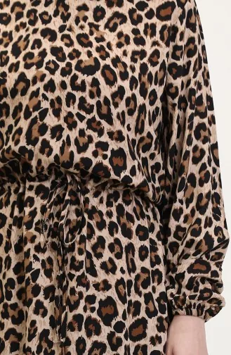Kleid Mit Leopardenmuster Und Tunnelzug 0009-02 Braun 0009-02