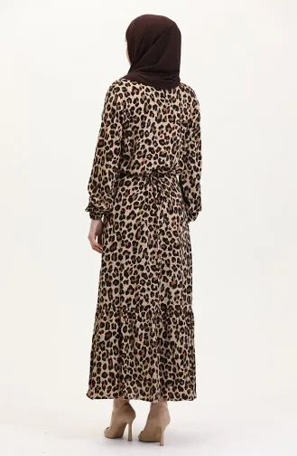 Kleid Mit Leopardenmuster Und Tunnelzug 0009-02 Braun 0009-02