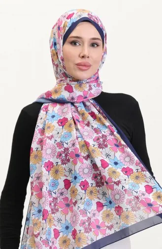 Desenli Soft Şal 70263-02 Lacivert Fuşya