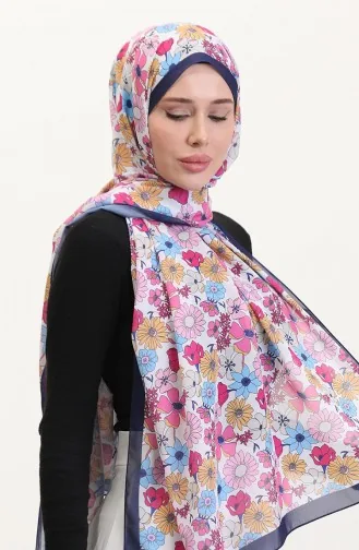 Desenli Soft Şal 70263-02 Lacivert Fuşya