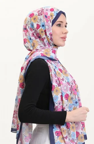 Desenli Soft Şal 70263-02 Lacivert Fuşya