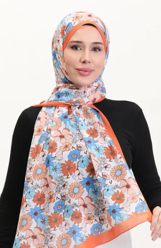Desenli Soft Şal 70263-09 Turuncu Mavi