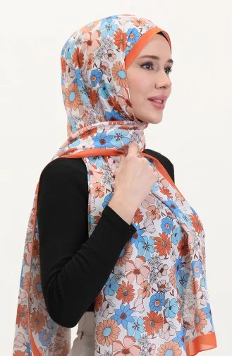 Desenli Soft Şal 70263-09 Turuncu Mavi