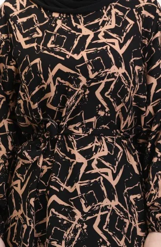 Viscose Jurk Met Patroon En Riem 0011-02 Black Milk Coffee 0011-02