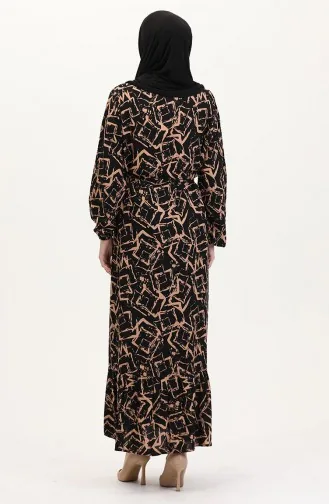 Viscose Jurk Met Patroon En Riem 0011-02 Black Milk Coffee 0011-02