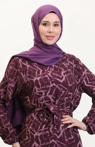 فستان من الفيسكوز بحزام منقوش 0011-04 أرجواني 0011-04