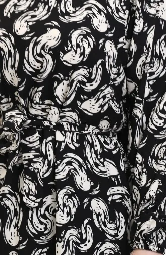 Patterned Belted Viscose Dress 0013-02 Black And White 0013-02