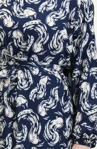 Viscose Jurk Met Patroon En Riem Marineblauw 0013-05 0013-05