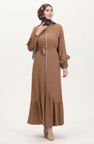 Abaya With Pleated Skirt 1059-01 Milk Coffee 1059-01