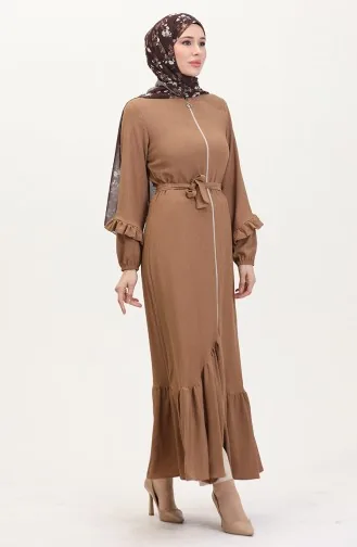 Abaya With Pleated Skirt 1059-01 Milk Coffee 1059-01