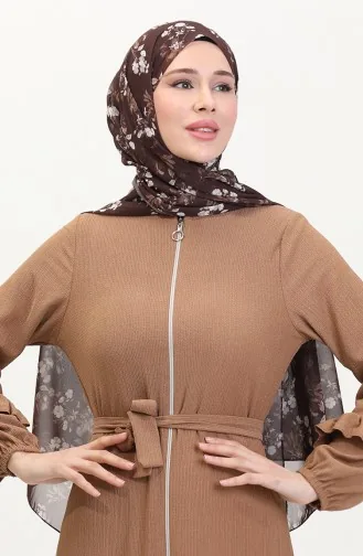 Abaya With Pleated Skirt 1059-01 Milk Coffee 1059-01