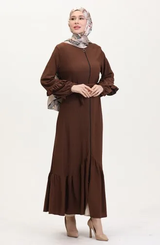 Abaya With Pleated Skirt 1059-06 Brown 1059-06