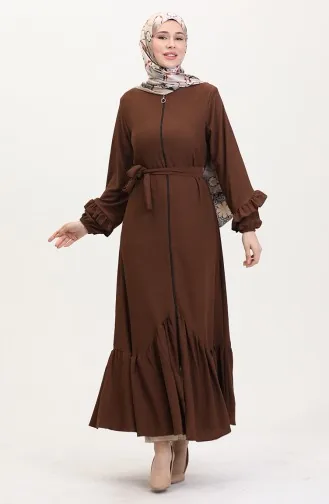 Abaya With Pleated Skirt 1059-06 Brown 1059-06