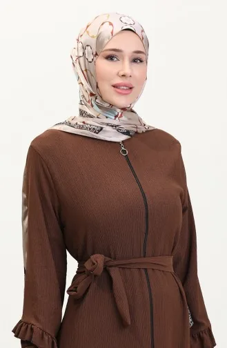 Abaya With Pleated Skirt 1059-06 Brown 1059-06