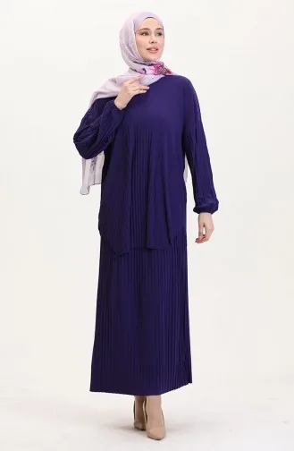 Pleated Tunic Skirt Two Piece Set 0015-01 Purple 0015-01