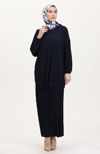 Piliseli Tunik Etek İkili Takım 0015-02 Lacivert
