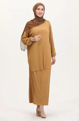 Piliseli Tunik Etek İkili Takım 0015-03 Hardal