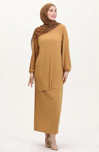 Piliseli Tunik Etek İkili Takım 0015-03 Hardal