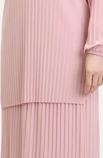 طقم تنورة تونيك مطوية من قطعتين 0015-04 بودرة 0015-04