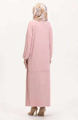 طقم تنورة تونيك مطوية من قطعتين 0015-04 بودرة 0015-04