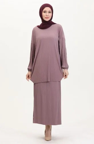 Pleated Tunic Skirt Two Piece Set 0015-06 Mink 0015-06