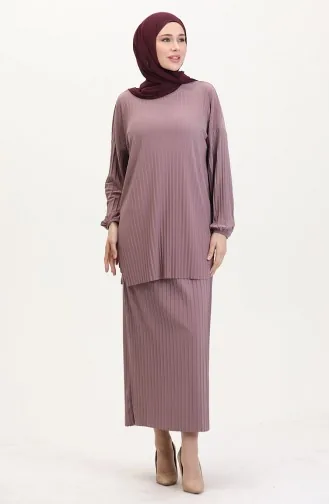 Pleated Tunic Skirt Two Piece Set 0015-06 Mink 0015-06