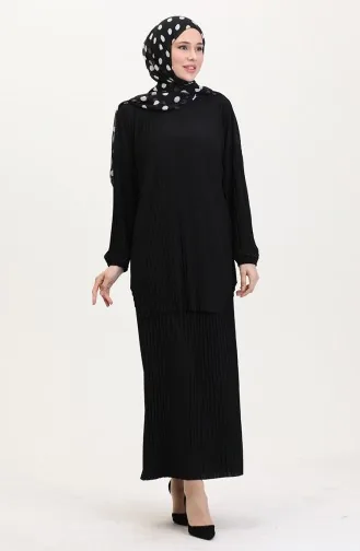 Piliseli Tunik Etek İkili Takım 0015-07 Siyah
