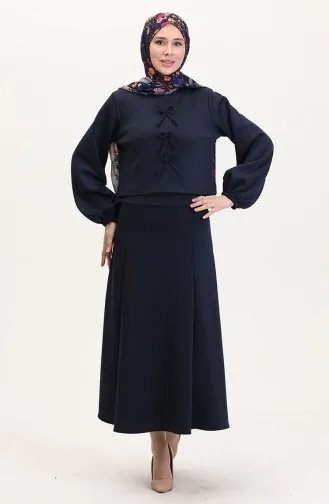 Scuba Fabric Blouse Rok Tweedelig Set 0021-01 Marineblauw 0021-01