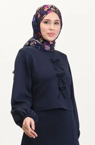 Scuba Fabric Blouse Rok Tweedelig Set 0021-01 Marineblauw 0021-01