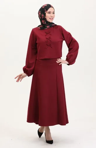 Scuba Kumaş Bluz Etek İkili Takım 0021-02 Bordo