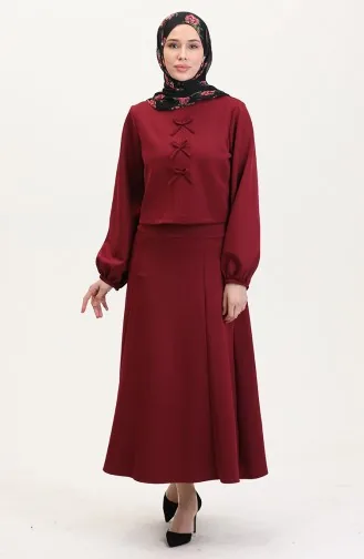 Scuba Kumaş Bluz Etek İkili Takım 0021-02 Bordo