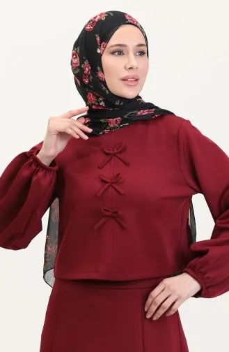 Scuba Kumaş Bluz Etek İkili Takım 0021-02 Bordo