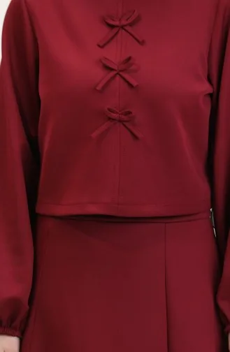 Scuba Kumaş Bluz Etek İkili Takım 0021-02 Bordo