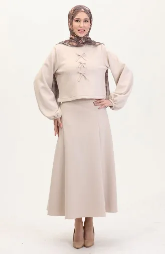 Ensemble Deux Pièces Chemisier Et Jupe En Tissu Scuba 0021-03 Beige 0021-03