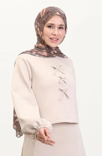 Ensemble Deux Pièces Chemisier Et Jupe En Tissu Scuba 0021-03 Beige 0021-03