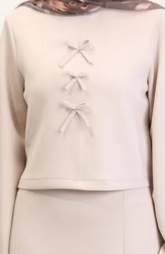 Ensemble Deux Pièces Chemisier Et Jupe En Tissu Scuba 0021-03 Beige 0021-03