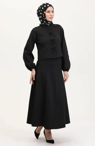 Scuba Fabric Blouse Rok Tweedelig Set 0021-04 Zwart 0021-04