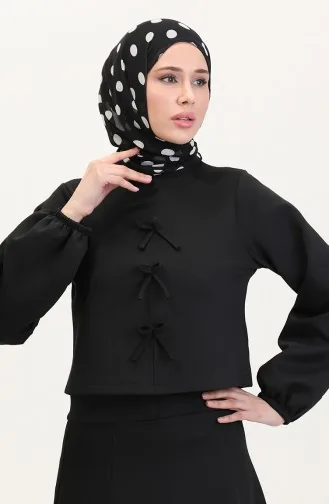 Scuba Fabric Blouse Rok Tweedelig Set 0021-04 Zwart 0021-04