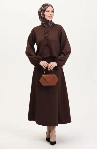 Scuba Fabric Blouse Rok Tweedelig Set 0021-05 Bruin 0021-05