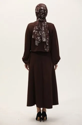 Scuba Fabric Blouse Rok Tweedelig Set 0021-05 Bruin 0021-05