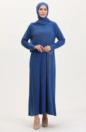 فستان سهرة من القماش الرملي الحجري 0020-02 نيلي 0020-02