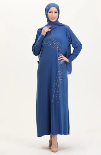 فستان سهرة من القماش الرملي الحجري 0020-02 نيلي 0020-02