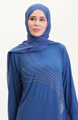 فستان سهرة من القماش الرملي الحجري 0020-02 نيلي 0020-02