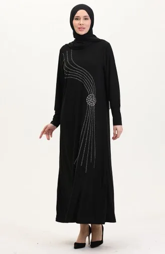 Sandy Kumaş Taşlı Abiye Elbise 0020-04 Siyah