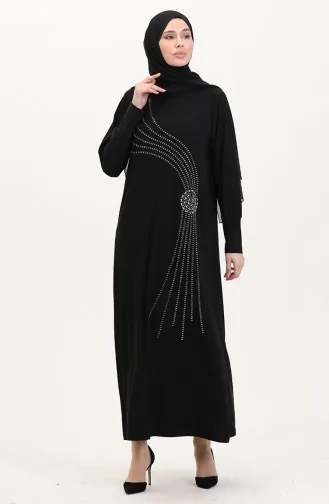 Sandy Kumaş Taşlı Abiye Elbise 0020-04 Siyah