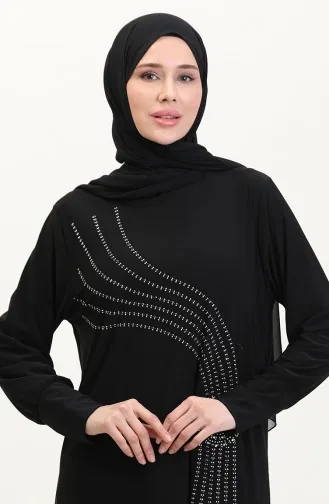 Sandy Kumaş Taşlı Abiye Elbise 0020-04 Siyah