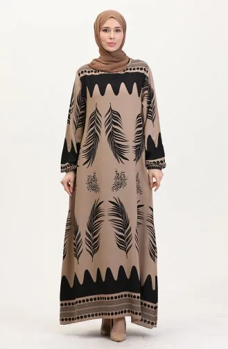 Desenli Viskon Elbise 0005-04 Vizon