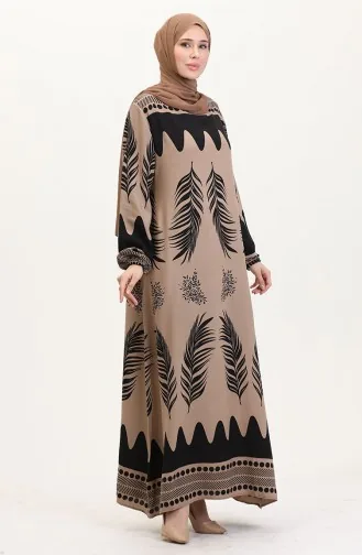 Desenli Viskon Elbise 0005-04 Vizon