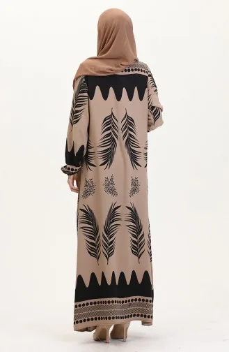 Desenli Viskon Elbise 0005-04 Vizon