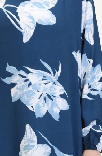 Kolu lastikli Desenli Viskon Elbise 0016-03 Petrol